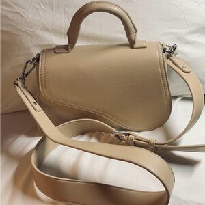 Organic Shape Beige Leather Handbag